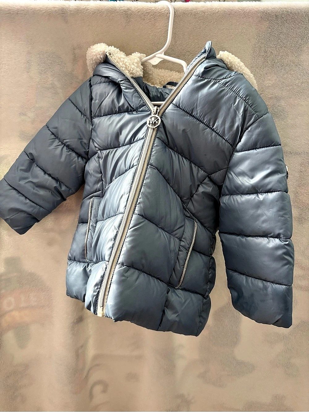 Michael Kors Baby Blue Hooded Puffer Jacket Like New